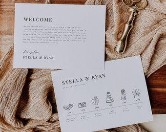 Wedding Day Timeline Card Template Minimalist Wedding Itinerary Editable Order of Events Wedding schedule Wedding Icons #24