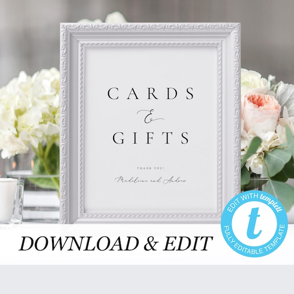 Wedding Cards and Gifts Sign Template Printable Cards and Gifts Sign Wedding sign Modern Elegant Simple sign Instant download Templett 10