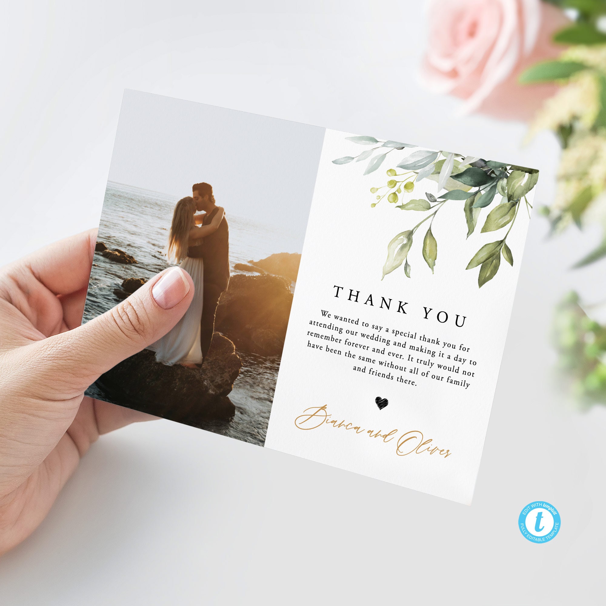 Photo Wedding Thank You card Template Greenery thank you cards rustic DIY  thank thank you note Personalized wedding thank you template 20 With Regard To Wedding Thank You Note Template