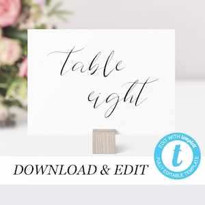 Calligraphy Table numbers template Templett Wedding Table number sign printable template Editable table number DIY instant download