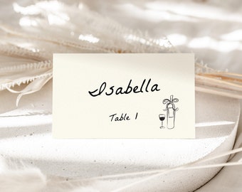 Whimsical Place Cards Template, Wedding Place Cards, Trendy Place Cards, Handwritten Doodle Wedding Table Cards, Templett #074