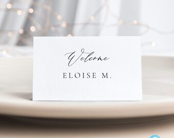 Plantilla de tarjeta de lugar imprimible Tarjetas de lugar Elegantes tarjetas de lugar para bodas Tarjetas de asiento modernas para bodas Tarjetas de lugar editables Templett #31