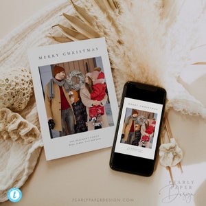Modello di biglietto di Natale, biglietto di auguri fotografico minimalista, modello di biglietto di Natale semplice, biglietto di auguri di buone feste, Templett