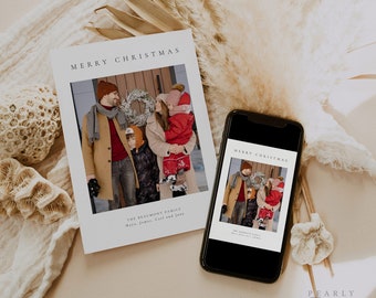 Christmas Card Template, Minimalist Photo Holiday Card, Simple Christmas Card Template, Happy Holidays Card, Templett