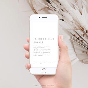 Minimalist Electronic Friendsgiving E-vite Template, Digital Thanksgiving Dinner Invite Template, Editable Fall Dinner, Text Message Invite