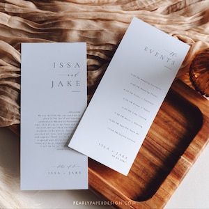 Wedding Day Timeline Card Template, Minimalist Wedding Timeline, Wedding Itinerary, Editable Order of Events, Templett #ISSA