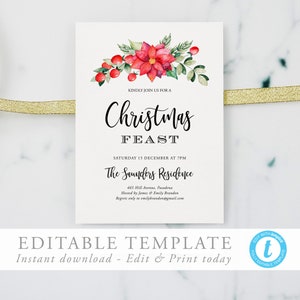 Christmas Dinner Holiday Party Invitation Editable Template