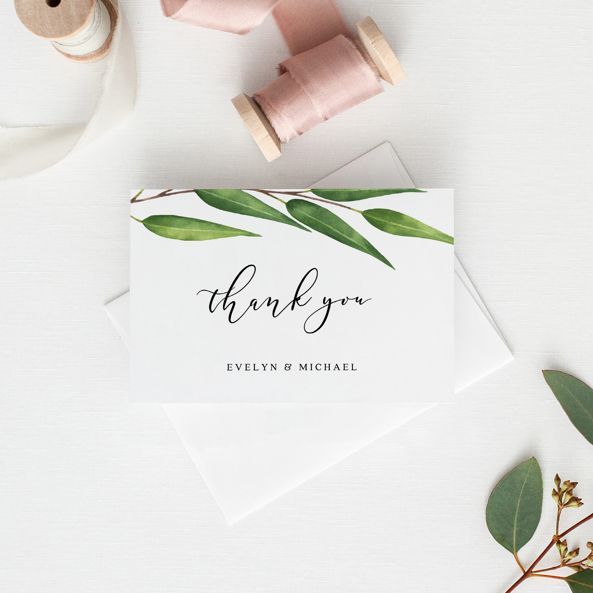 Rustic Wedding Thank You Card Template Thank You Note Wedding Green ...