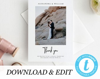 Wedding Thank you photo template, Templett, Rustic Wedding Boho Wedding Simple elegant DIY Printable wedding instant download