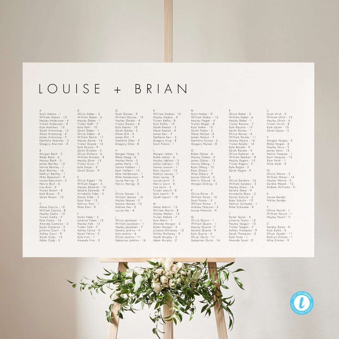 Seating Letters Alphabetical Seating Chart Template Download Minimalist Seating ...
