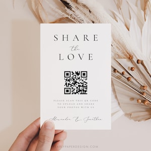 Teilen Sie die Liebe QR-Code-Vorlage, Teilen Sie die Liebe QR-Code-Zeichen, Minimalistisches Fotos-Zeichen, modernes minimalistisches Hochzeitszeichen, Templett #10