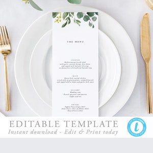 Editable Menu Template Rustic Wedding Menu Cards Rustic wedding menu Boho Wedding menu Instant Download DIY menu 15