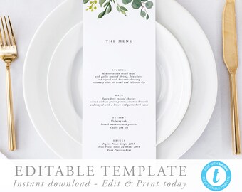 Plantilla de menú editable Tarjetas de menú de boda rústica Menú de boda rústico Menú de boda boho Descarga instantánea Menú DIY 15