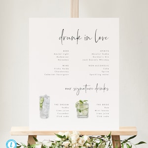 Bar Menu Template Signature Cocktails Sign Download Printable Wedding Bar Sign Minimalist Modern Sign Signature Drink Sign Templett #43