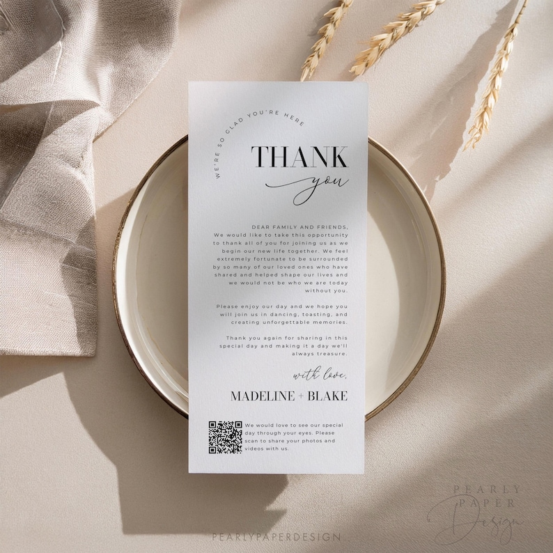 Wedding Thank You Note with QR Code