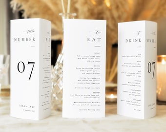 Elegant Trifold Table Number Template, Modern Wedding Menu Template, Printable Trifold Menu table numbers Templett #ISSA