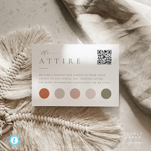 Wedding Attire Card Template Download, Guest Dress Code Insert card Templett with QR Code, Wedding Guest Dress Code Card, Color Palette 36 image 1