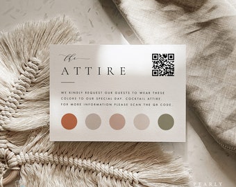 Wedding Attire Card Template, Guest Dress Code Insert card Templett with QR Code, Wedding Guest Dress Code Card, Color Palette #ISSA
