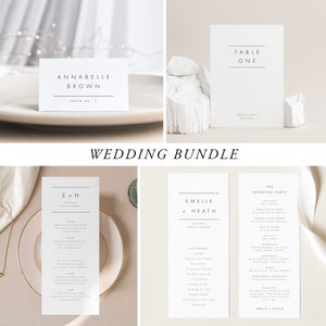 Modern Wedding Bundle Download Simple Wedding Template Program Place cards Table number Templett #32