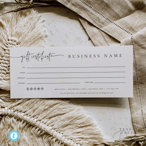 Gift Certificate Template, Small Business Gift Voucher, Modern Gift Voucher Template, Editable Gift Card, Gift Certificate Templett #B07
