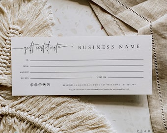 Gift Certificate Template, Small Business Gift Voucher, Modern Gift Voucher Template, Editable Gift Card, Gift Certificate Templett #B07