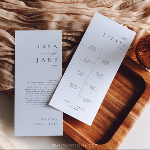 Wedding Day Timeline Card Template, Minimalist Wedding Timeline, Wedding Itinerary, Editable Order of Events, Templett #ISSA