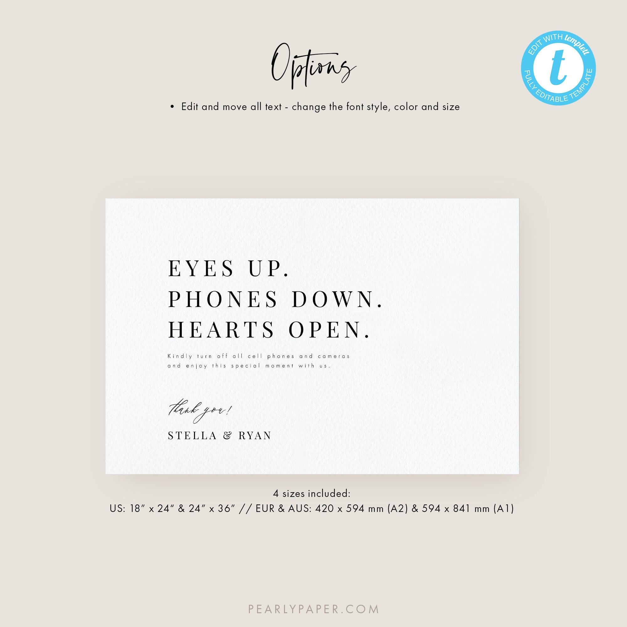 Eyes up Phones Down Heart Open Sign Template Minimalist Modern Etsy