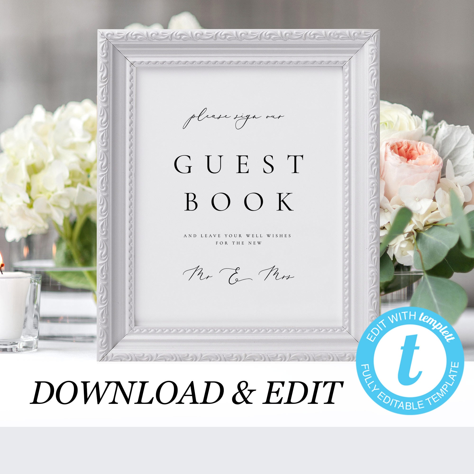 Wedding Guest Book Sign Template Printable Wedding Guestbook Etsy