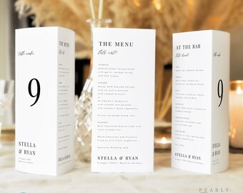 Minimalist Table Number Trifold Template, Modern Wedding Menu Template, Printable Trifold Menu table numbers Templett #24