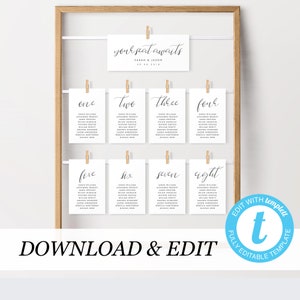 Wedding Seating Chart Template, Simple table cards Seating Plan, Elegant seating, Templett, Instant Download Fully Editable Templett