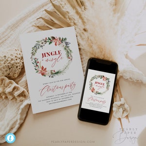 Jingle and Mingle Christmas Party Invitation Template, Printable Christmas Invite, Holiday Party Invitation Download, Templett