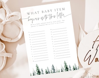 What Baby Item Begins With This letter Game, ABD Baby Shower Game, Printable Baby Shower Game, Baby Shower Activity Game, Templett #M068