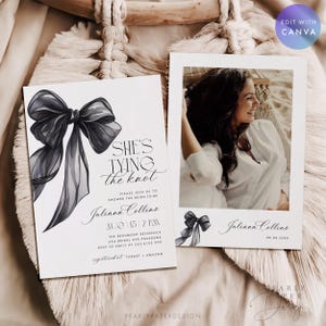 Coquette Bridal Shower Invitation: Black Bow Template (Editable in Canva) #BTK2508