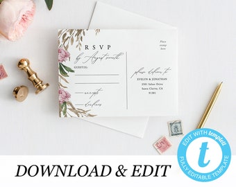 Wedding RSVP postcard template wedding insert Rsvp Postcard Templett RSVP card Template Editable Printable Rsvp Instant Download wedding DIY