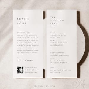 Minimalist Wedding Thank You Note with QR Code and Menu, Dinner Menu and Thank You Table Cards, Reception Thank Card, Editable Templett #21