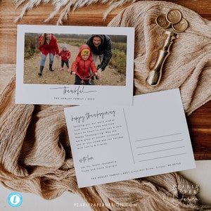 Druckbare Thanksgiving-Postkartenvorlage, bearbeitbare Thanksgiving-Fotokarte, Thanksgiving-Grußkarte mit Foto, Templett
