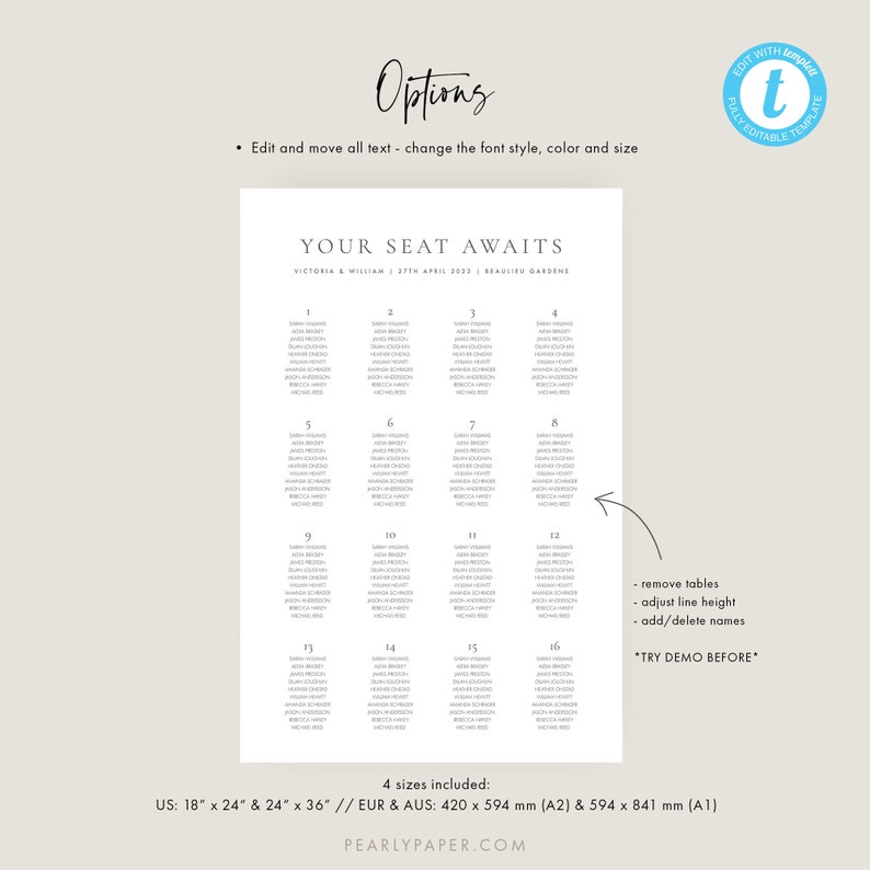 Elegant Wedding Seating Chart Template Simple Modern Seating Plan
