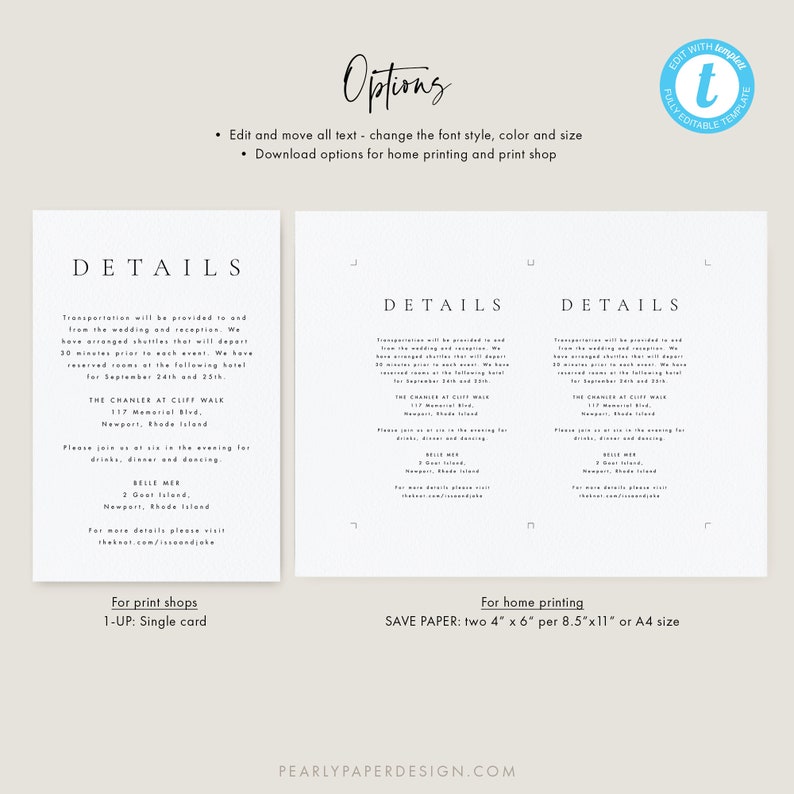 Details card Template, Details card Wedding Insert Printable Minimal simple elegant Information card Templett DIY instant download 36 image 3