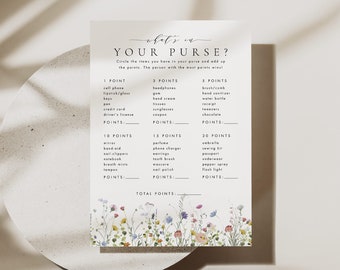 Floral What's in your purse Bridal Game Template, Floral Bridal Shower Purse Game, Modern Bridal Shower Game, Printable Shower game #073