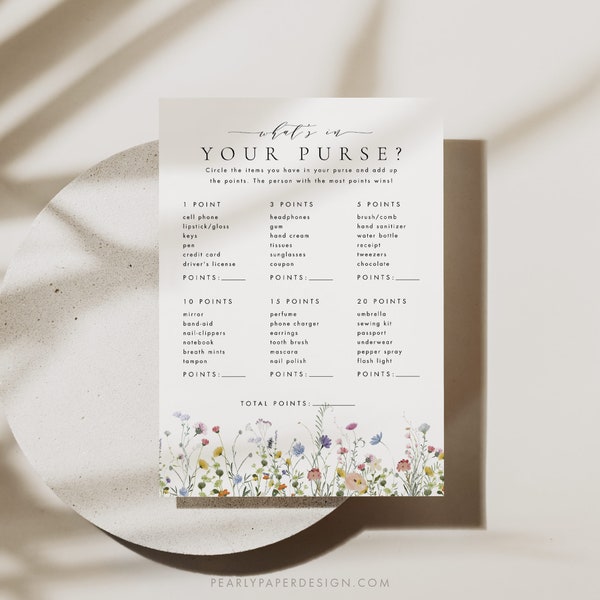 Floral What's in your purse Bridal Game Template, Floral Bridal Shower Purse Game, Modern Bridal Shower Game, Printable Shower game #073