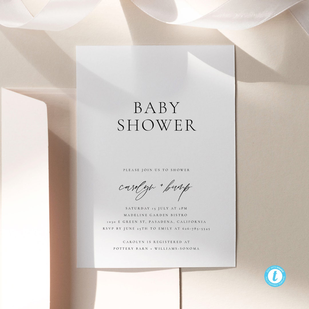 Modern Baby Shower Invitation Template Download Minimalist Simple Baby ...