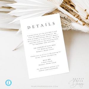 Details card Template, Details card Wedding Insert Printable Minimal simple elegant Information card Templett DIY instant download #ISSA