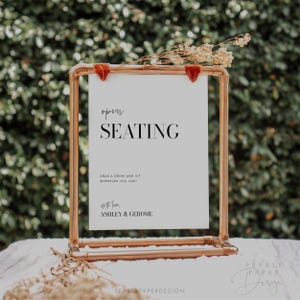 Open Seating Sign Template, Minimalist Seating Table Sign Download, Printable Open Seating Sign, Editable wedding signage, Templett #059