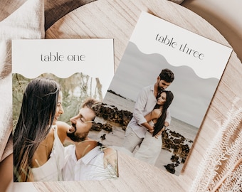 Photo Table numbers template download, Wave Shape Wedding Photo table number, Printable Table cards, Editable Picture Table Number #B057