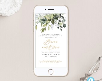 Modèle de mariage électronique reporté à télécharger Evite Rustic Faire-part d'annulation de changement de plan Templett 18