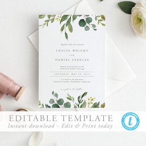 Printable Wedding Invitation Template Editable Invite Rustic Wedding Invite Greenery Invite wedding Invitation Templett 15