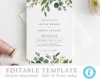 Printable Wedding Invitation Template Editable Invite Rustic Wedding Invite Greenery Invite wedding Invitation Templett 15
