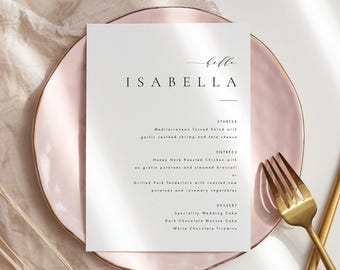 Plantilla de menú de boda imprimible, plantilla de menú personalizada, elegante plantilla de tarjeta de lugar de boda, plantilla de menú de boda moderna #ISSA