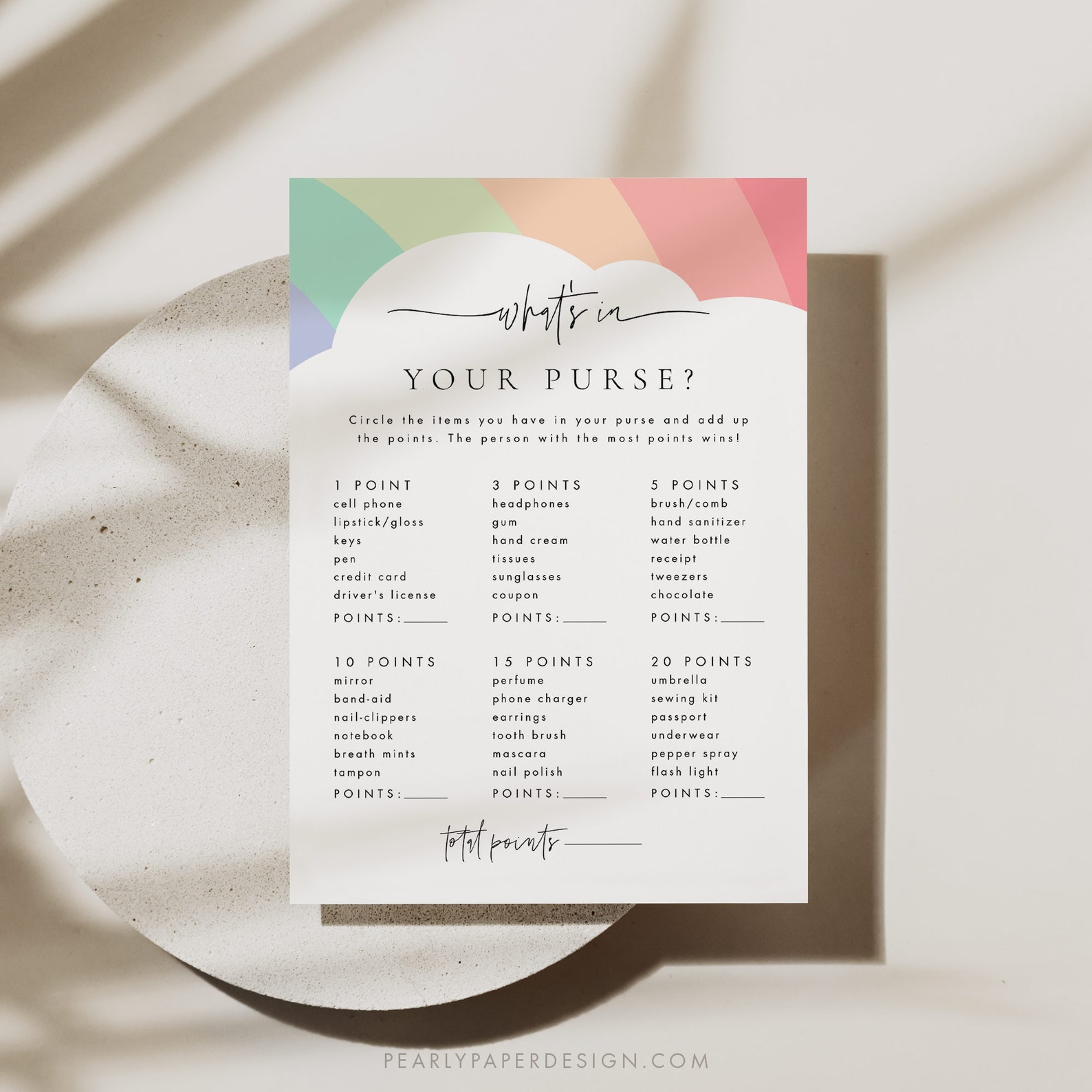 What's in Your Purse Baby Shower Game Template, Rainbow Baby Shower ...