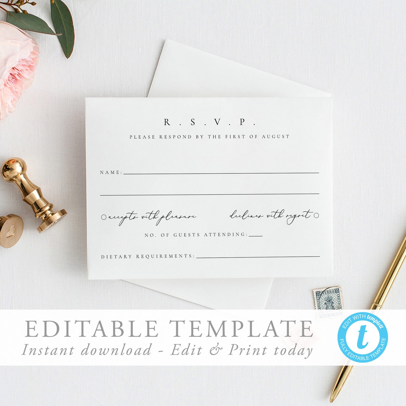 Modern RSVP Card Simple modern Wedding Please Respond Card